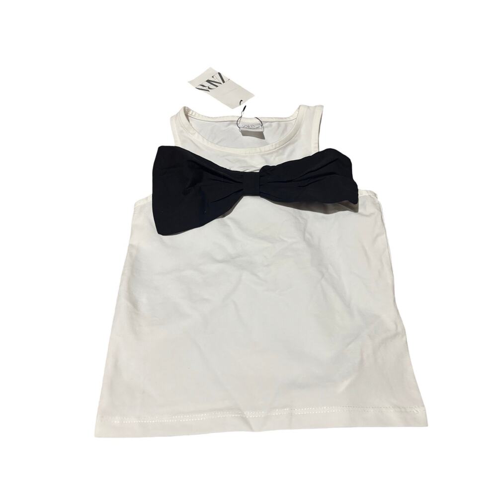 Zara 9/10 white tank with large front black bow super dramatic yet comfy nwt